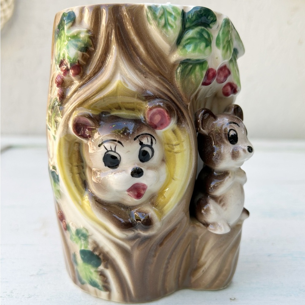 Retro Vintage Bear Trunk Ceramic Coin Bank Figurine Decor Japan Kitsch